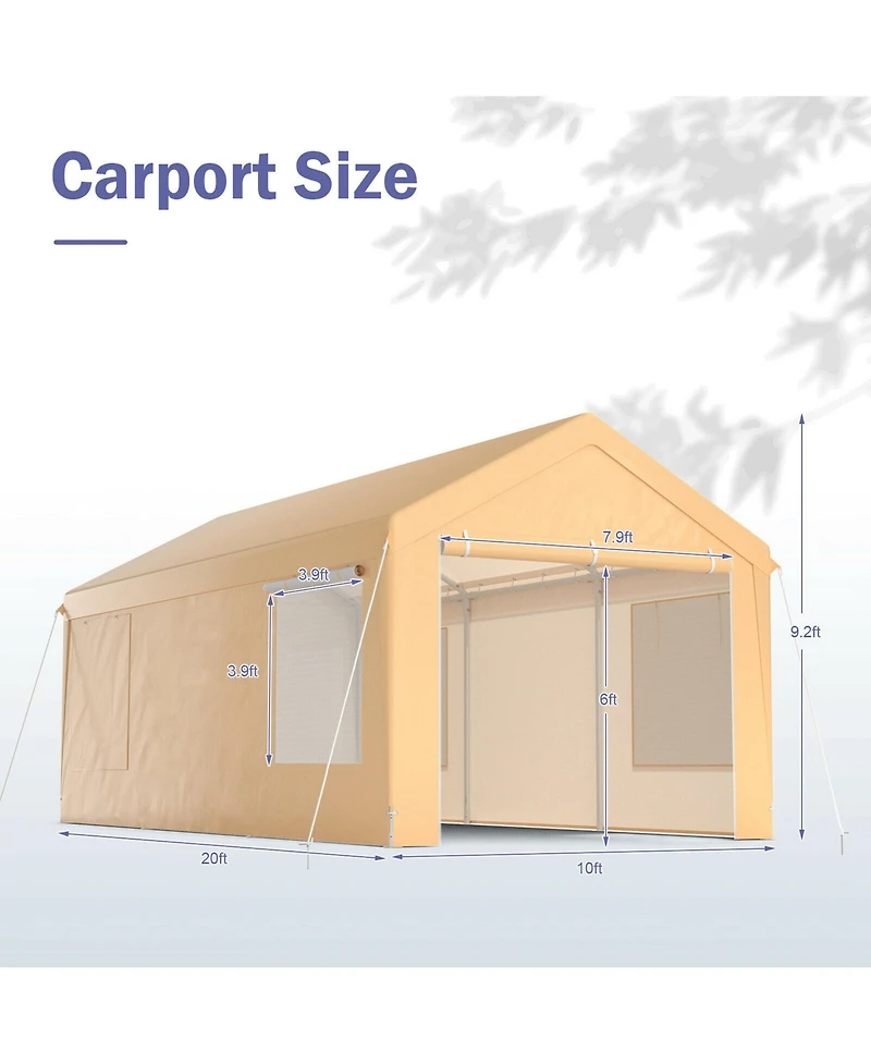 Gymax 10x20 ft Heavy-Duty Steel Carport Car Canopy Shelter Sidewalls Tent Garage