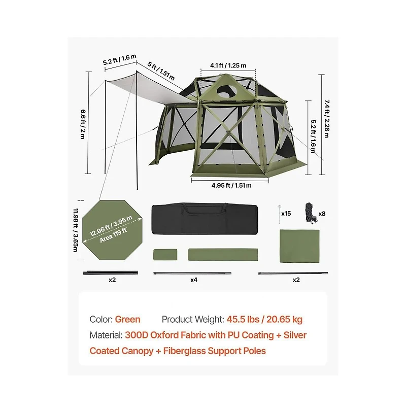 Slickblue Camping Screen House Canopy for 10-12 People