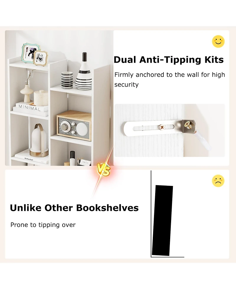 Slickblue 11-Tier Modern Book Organizer Bookcase with Anti-Tipping