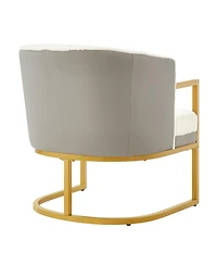 Rainsken Accent Chair, Upholstered Faux Rabbit Fur Armchair with Gold Metal Frame and Curved Backrest for Living Room, Bedroom