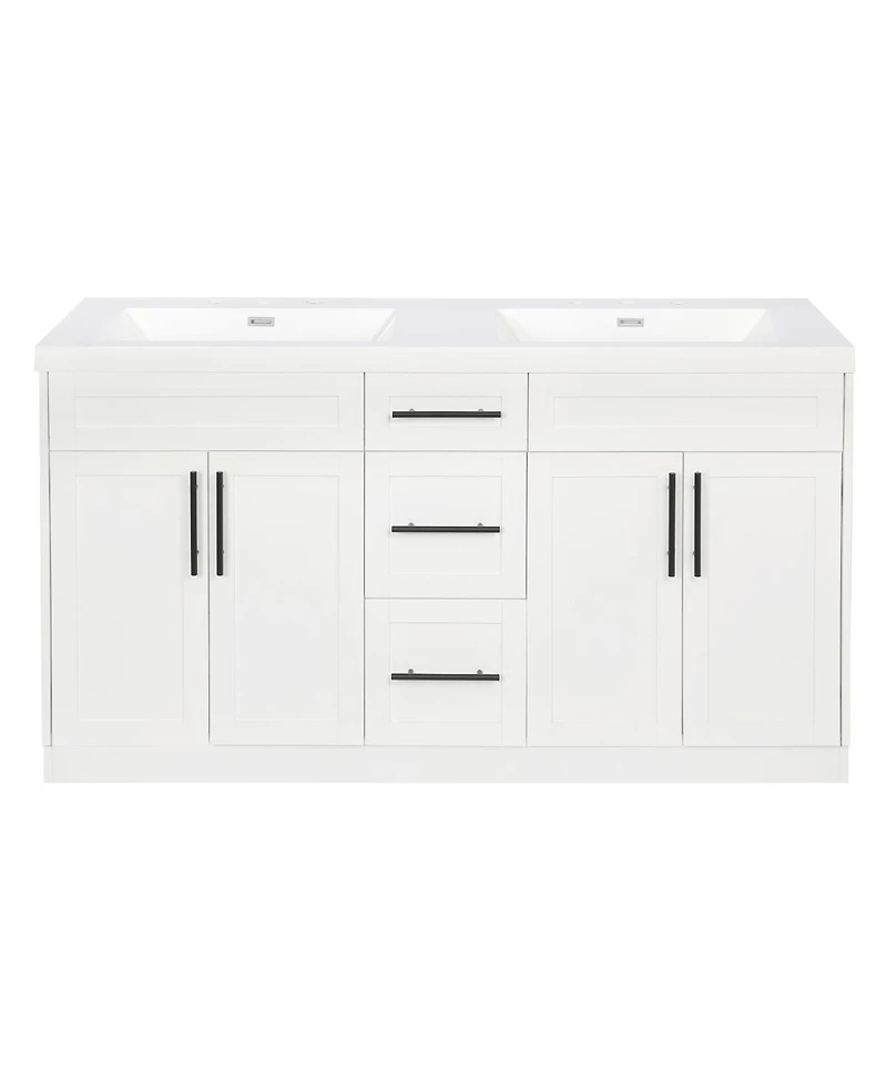 Sillysis 59.3" Double Sink Bathroom Vanity with Smc Integrated Basin, Soft Close Drawers & Adjustable Shelf for Large Bathrooms
