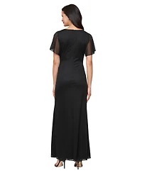 Sl Fashions Women's Round-Neck Flutter-Sleeve Gown