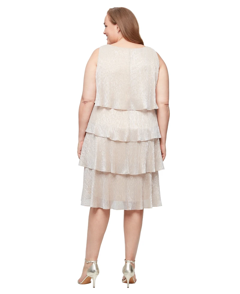Sl Fashions Plus 2-Pc. Metallic Tiered Dress & Jacket Set