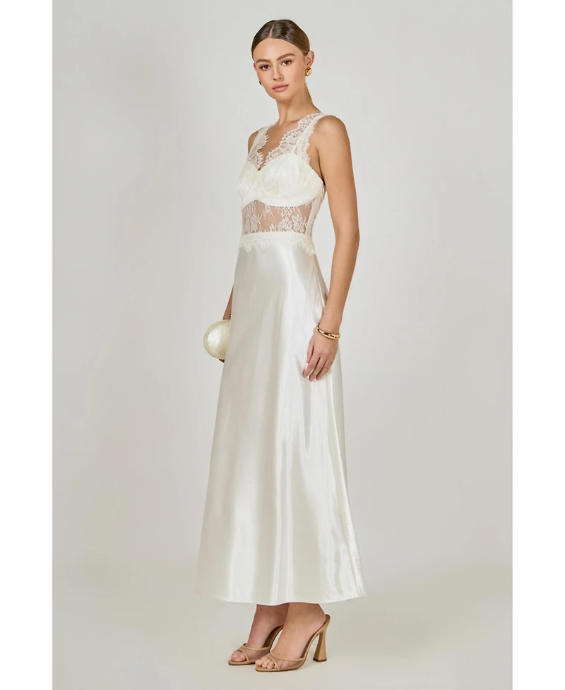 endless rose Women's Lace trim sleevesless midi dress