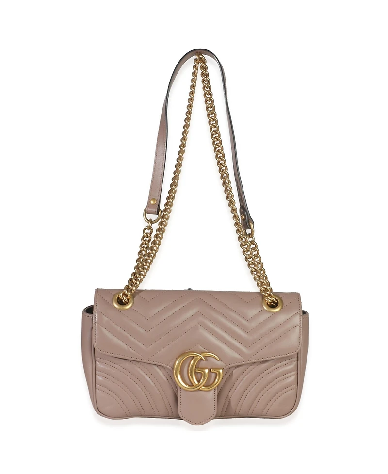 Pre-Owned Gucci Porcelain Rose Calfskin Matelasse Medium Gg Marmont Shoulder Bag