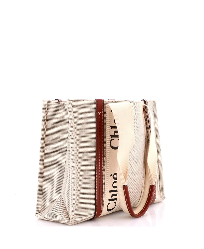 Pre-Owned Chloe Medium Woody Tote Canvas with Leather