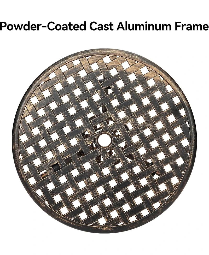 gaomon 24" Round Patio Bistro Table, Cast Aluminum Outdoor Cafe Table with Umbrella Hole, Porch, Backyard, Classic Pattern