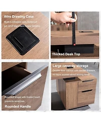 logicfox Modern Width Adjustable Home office Desk with Storage Cabinet