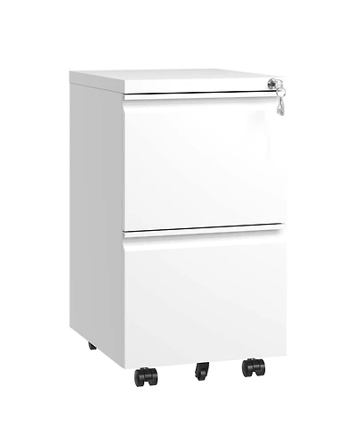 Rainsken 2 Drawer File Cabinet with Lock, Under Desk Rolling Filing Cabinet with Wheels for Home Office Storage, Hanging Legal/Letter/A4 Size