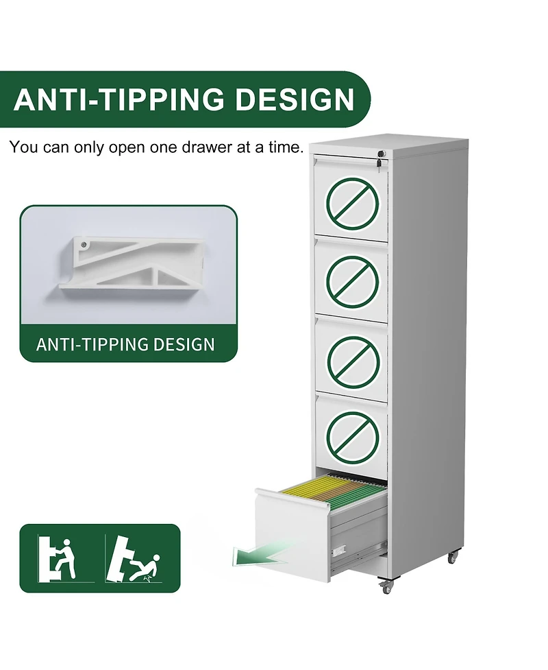 Rainsken 5 Drawer Locking Vertical File Cabinet on Wheels