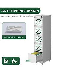 Rainsken 5 Drawer Locking Vertical File Cabinet on Wheels