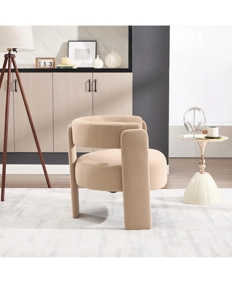 Rainsken Velvet Accent Chair, Mid-Century Modern Armchair with Wooden Legs and Adjustable Foot Nails for Living Room, Home Office