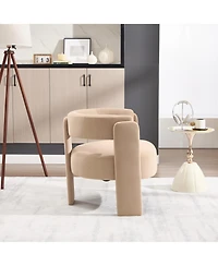 Rainsken Velvet Accent Chair, Mid-Century Modern Armchair with Wooden Legs and Adjustable Foot Nails for Living Room, Home Office