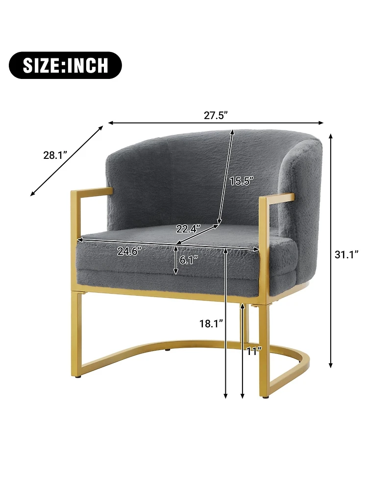 Rainsken Accent Chair, Upholstered Faux Rabbit Fur Armchair with Gold Metal Frame and Curved Backrest Support for Living Room and Bedroom