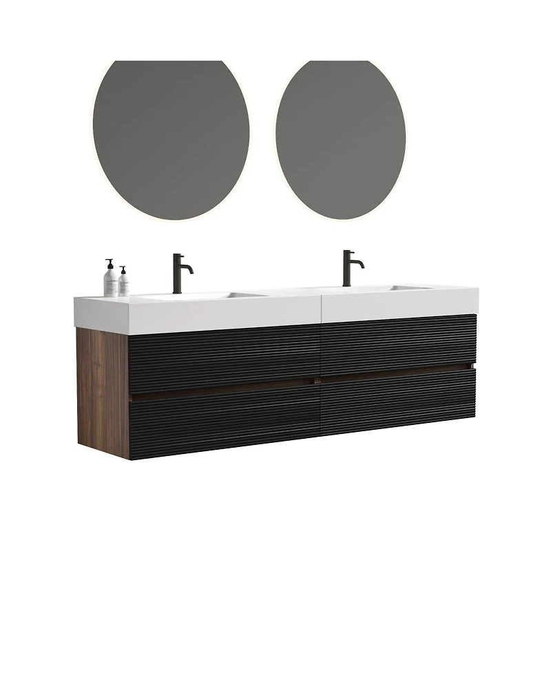 Sillysis 71.7" Floating Modern Double Sink Bathroom Vanity with Soft Close Drawers & Integrated Sinks for Large Bathrooms