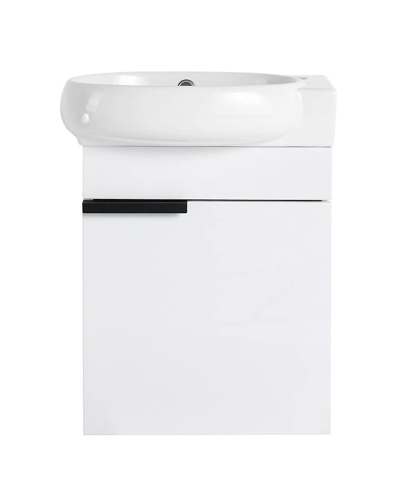 Sillysis 17" Wall-Mounted Modern Bathroom Vanity with Ceramic Sink, Black Chestnut Plywood Cabinet & Soft Close Door for Small Spaces