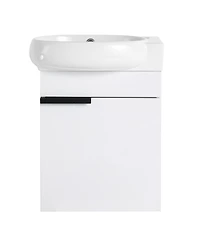 Sillysis 17" Wall-Mounted Modern Bathroom Vanity with Ceramic Sink, Black Chestnut Plywood Cabinet & Soft Close Door for Small Spaces