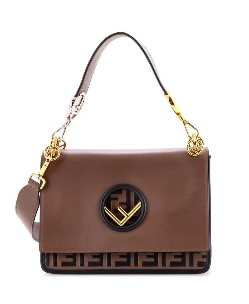 Pre-Owned Fendi Medium Kan I F Shoulder Bag Leather with Zucca Embossed Detail