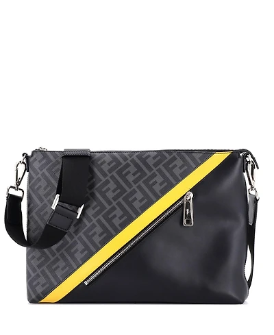 Pre-Owned Fendi Large Front Zip Messenger Zucca Coated Canvas and Leather