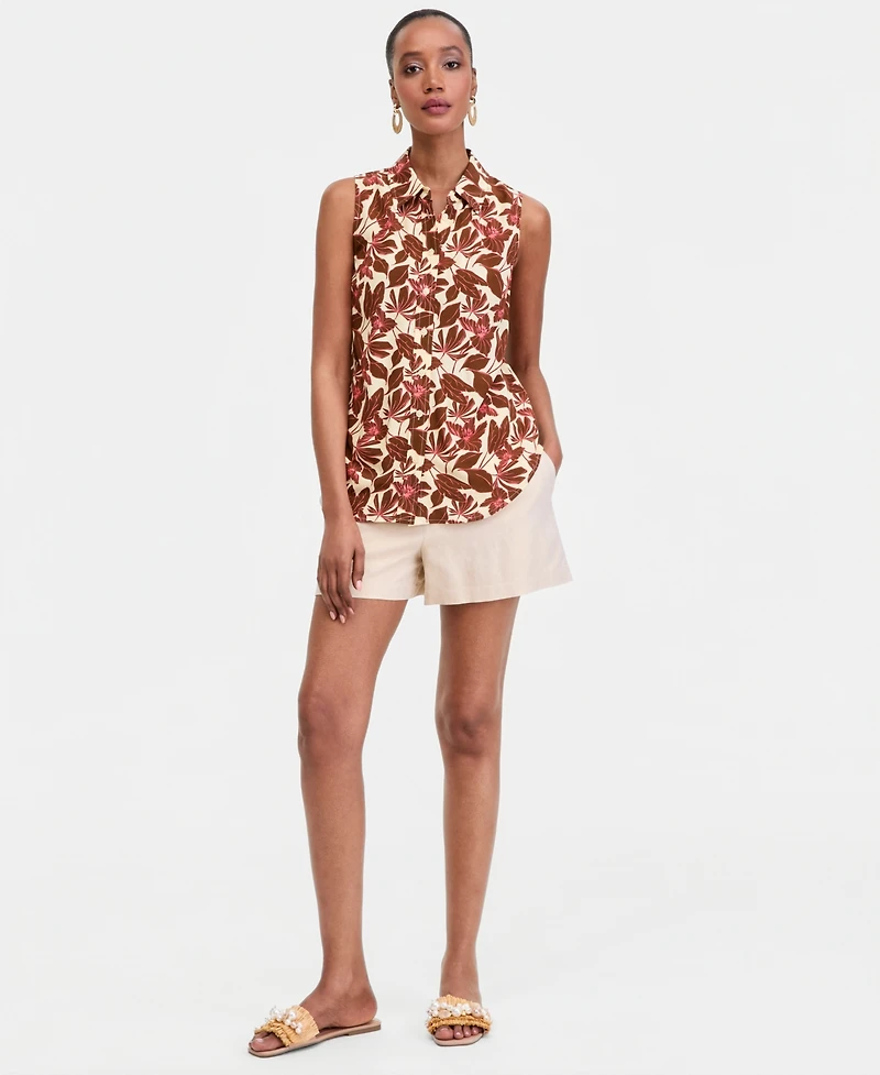 I.n.c. International Concepts Women's Printed Button-Down Sleeveless Blouse, Exclusively at Macy's