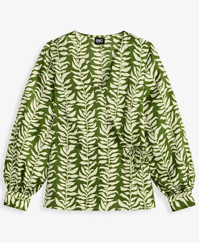 I.n.c. International Concepts Women's Printed Blouson-Sleeve Wrap Blouse, Macy's Exclusive
