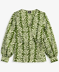 I.n.c. International Concepts Women's Printed Blouson-Sleeve Wrap Blouse, Macy's Exclusive