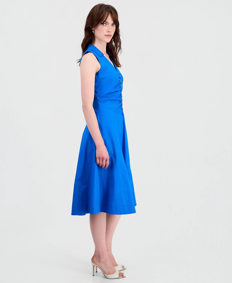 Tahari Asl Women's Collared Ruched-Front Sleeveless Dress