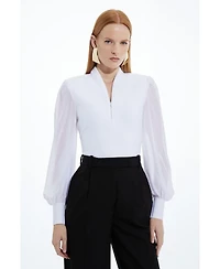 Karen Millen Women's Zip Detail Chiffon Sleeve Knit Top