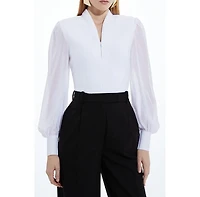 Karen Millen Women's Zip Detail Chiffon Sleeve Knit Top