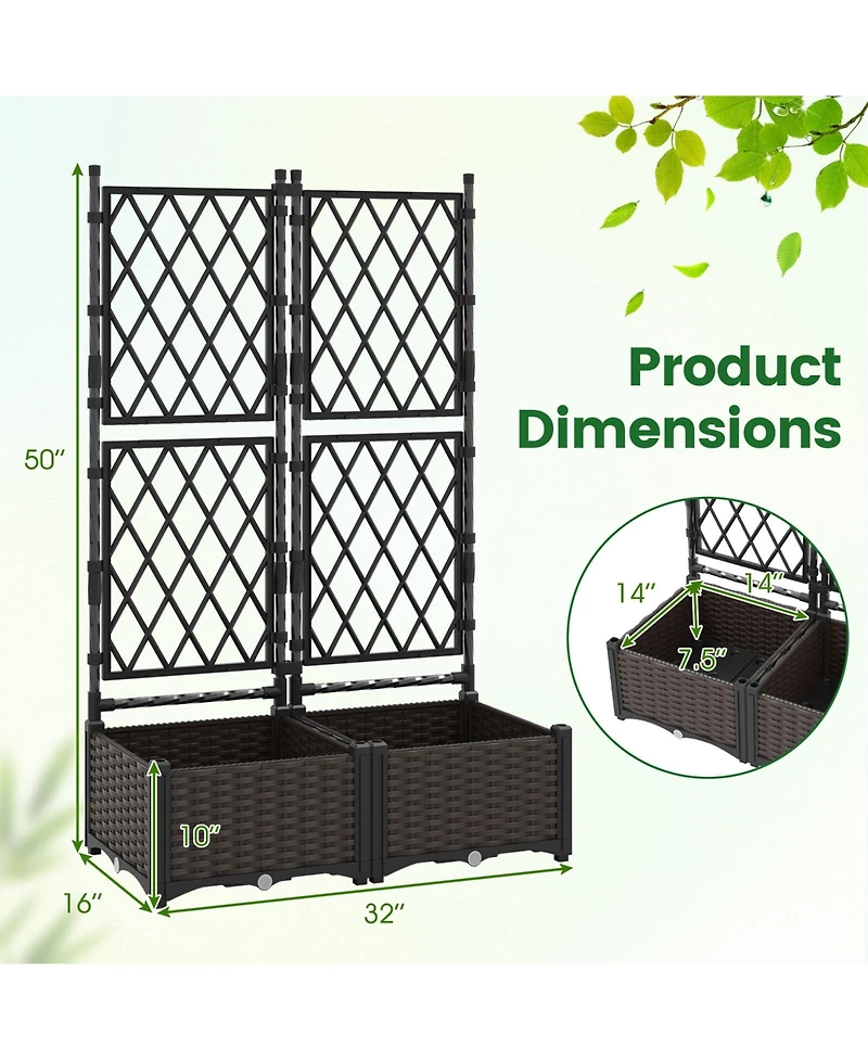 Gymax Raised Garden Bed w/Trellis Drain Holes for Climbing Vines Flowers Vegetables