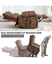 Maison Boucle Oversized Power Lift Recliner Chair for Elderly, Faux Leather Dual Motor Infinite Position with Massage, Heat, Remote & Cup Holders
