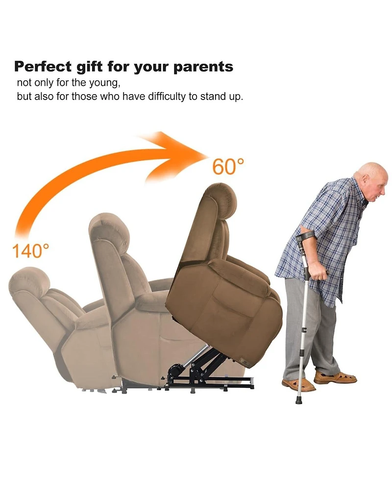 Maison Boucle power lift recliner for elderly, velvet electric chair w/ remote, wide seat, side pocket & heavy-duty