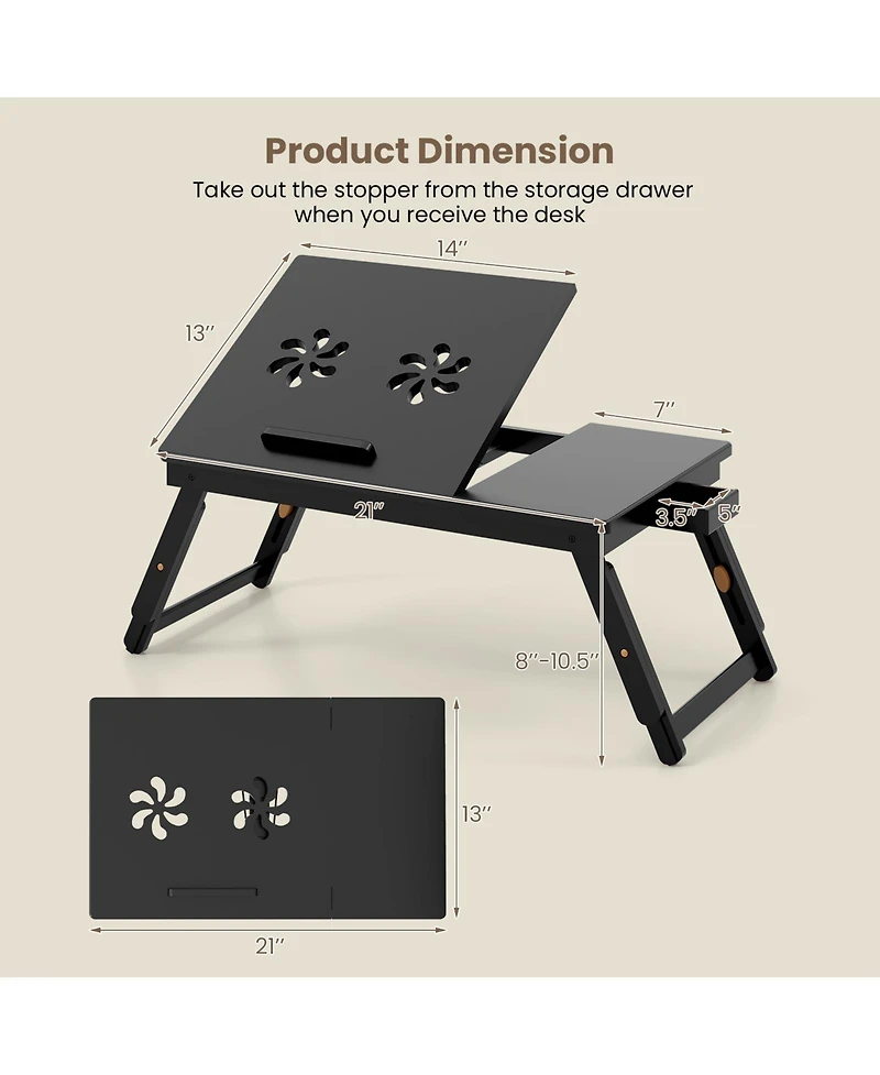 Sugift Adjustable Bamboo Laptop Desk with Tilting Top and Storage Drawer