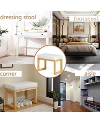 Rainsken Upholstered Wooden Ottoman Bench, Shoe Changing Bench, Rustic Entryway Shoe Bench for Bedroom, Living Room