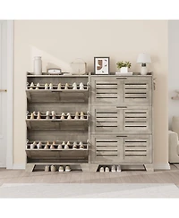 Homfan Shoe Cabinet Storage for Entryway, Narrow with 3 Flip Drawers, Freestanding Hidden Slim Organizer Hooks