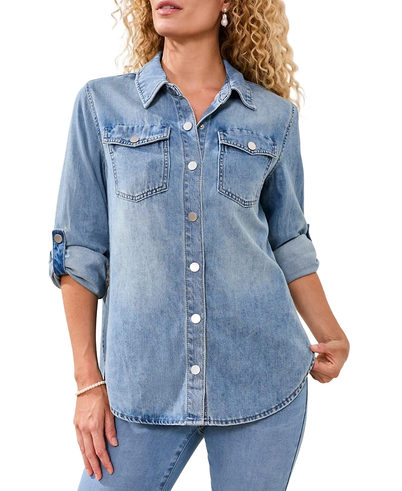 Tribal Women's Classic Denim Roll-Up Sleeves Shirt