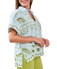 Tribal Women's Embroidered Poplin Short-Sleeve Top