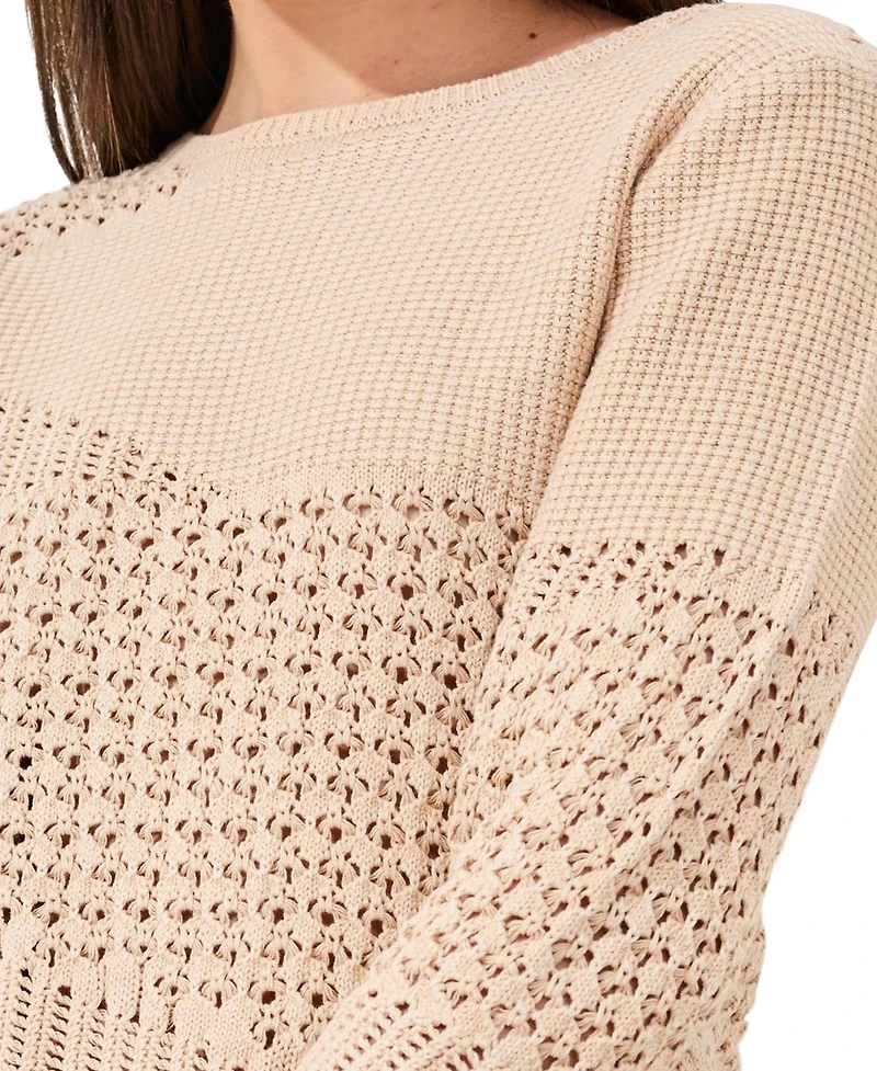 Tribal Women's Eyelet Texture Three-Quarter-Sleeve Sweater