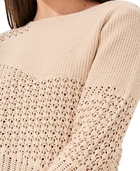 Tribal Women's Eyelet Texture Three-Quarter-Sleeve Sweater
