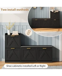 Homfan Farmhouse Entryway Shoe Cabinet with Bench and 4 Flip Drawers, Comfort Cushioned Storage Bench, Freestanding Organizer