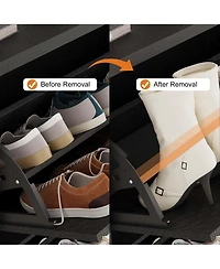 Homfan Fluted Shoe Cabinet with 2 Flip Drawers, Hidden Wooden Adjustable Shelf, Freestanding Storage