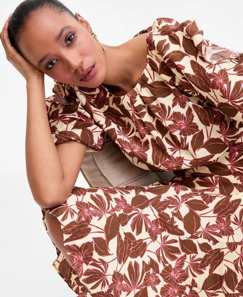 I.n.c. International Concepts Women's Printed Ruffle-Sleeve Top, Macy's Exclusive