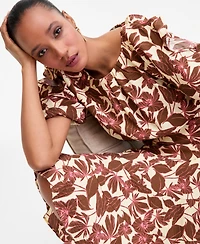 I.n.c. International Concepts Women's Printed Ruffle-Sleeve Top, Macy's Exclusive