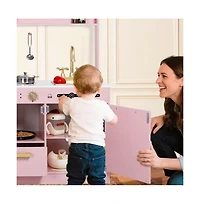 Kinder King Wooden Pretend Play Kids Kitchen, Toy Kitchen Playset w/Oven, Microwave for Boys Girls Age 3