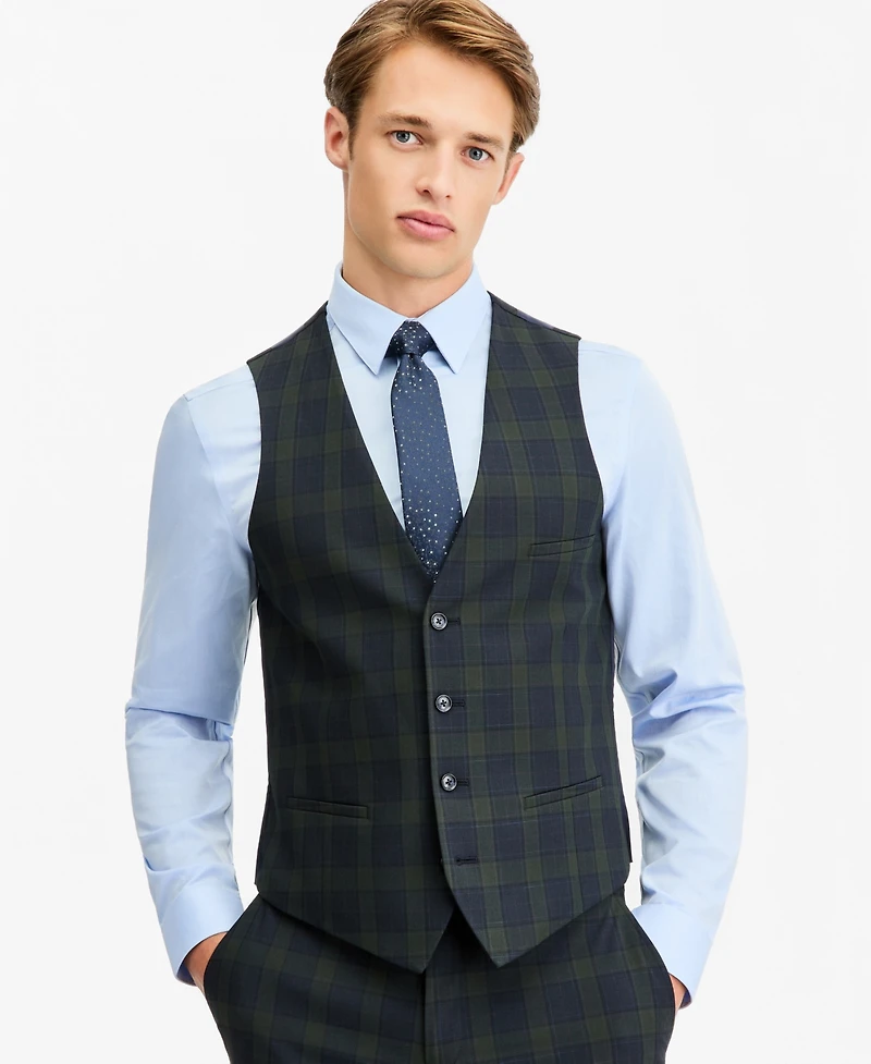 Bar Iii Men's Slim-Fit Green Tartan Suit Separates Vest, Macy's Exclusive