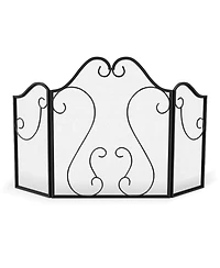 Sugift Three Panel Fireplace Screen Foldable Spark Guard with Scrollwork