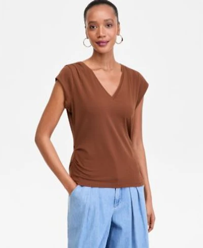 I.N.C. International Concepts Womens Cap Sleeve V Neck T Shirt Macys Exclusive