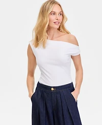 I.n.c. International Concepts Women's Sleeveless Rib Knit Asymmetric Neckline Top