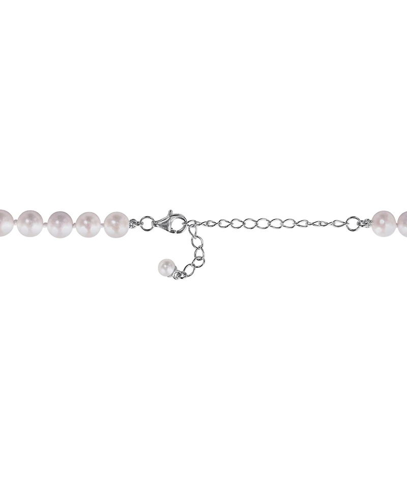 Macy's Cultured Freshwater Pearl & Created White Sapphire (4-1/2 ct t.w.) Necklace in Sterling Silver