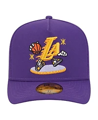New Era Men's Purple Los Angeles Lakers Injection Cartoon Logo A-Frame 59FIFTY Fitted Hat